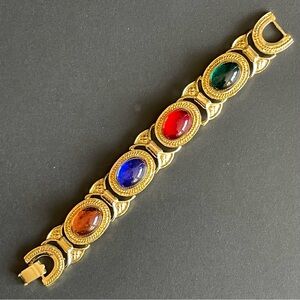 Vintage Gold tone Multicolor cabochon stone Bracelet